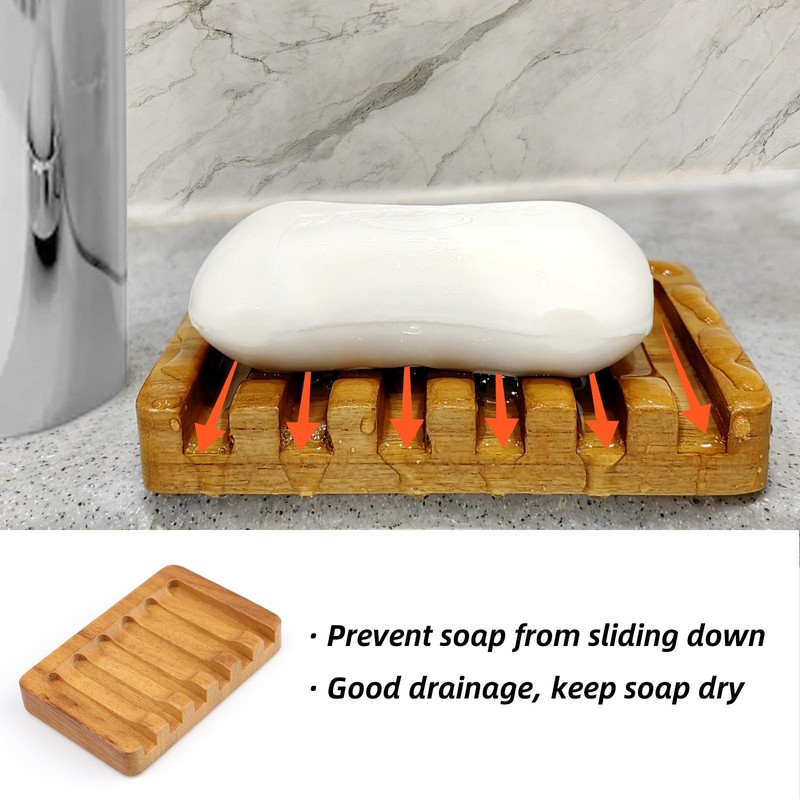 2 Pack Self Draining Teak Wood Soap Dish Holder,Teak Soap