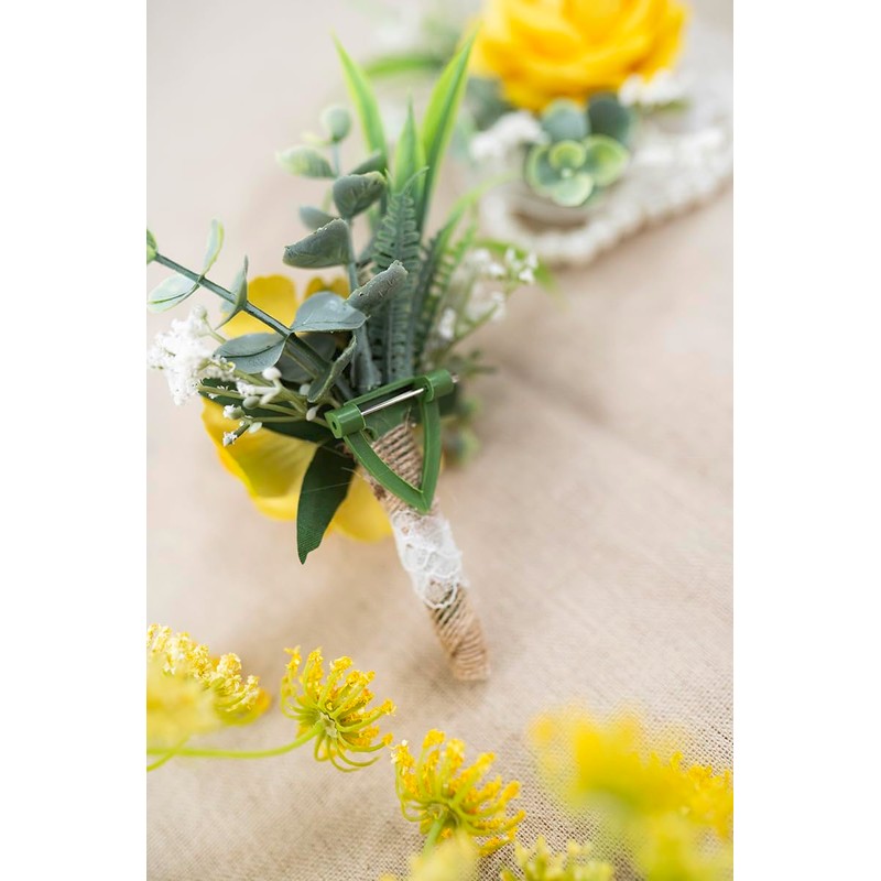 Ansofi Yellow Set of 6 Boutonniere for Best Men Groom