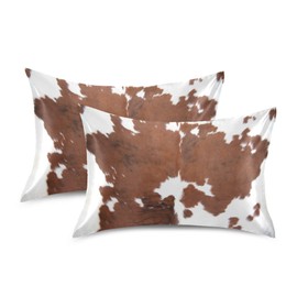 Dalzium Farm Animal Cow Brown Cowhide Print Satin Pillowcase for Hair and Skin, Cow Skin Pattern Silk Pillow Case with Envelope Closure, King Size 20x40 inches, 1 PC