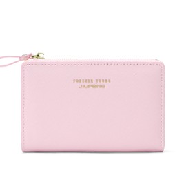 JIUFENG Women Zipper Wallet Billfold Multi Purpose Coin Pouches Credit Card Holder Short Purses (Pink)