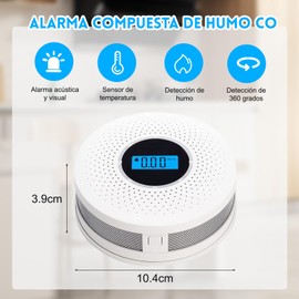 BOJOOM 2 in 1 Alarma de Detector de Humo y Monóxido de Carbono, Alarma de Incendio inalámbrica con Pantalla LED y Batería, Bajo Consumo,Largos Periodos Uso, Alarma Luminosa y Sonora Simultáneas