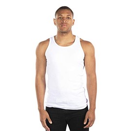 City Lab Men's Super Soft Cotton Ribbed Tank Top A-Shirt, Ice White, Large