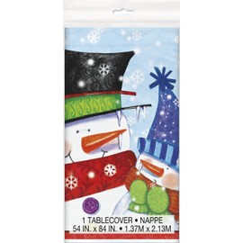 Unique Party 47623 - Plastic Snowman Buddies Christmas Tablecloth, 7ft x 4.5ft