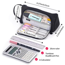 MEIHUIJI Pencil Pouch Large Capacity Pencil Case Handheld Pen Bag Pencil Case for School Teen Girl Boy Men Women Adult (Black)