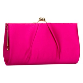 UShopUK Fuchsia Pink Medium Satin Clutch Bag Wedding Prom Wedding Evening Party, Fuchsia Pink