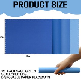 120 Pcs Blue Paper Place Mats Bulk 10 x 14 Scalloped Disposable Table Mats Decorative Paper Party Table Mats for Wedding Baby Shower Banuet Party Holiday Table Decor
