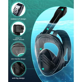 Zumhigh Full Face Snorkel Mask,Anti-leak,Anti-fog,180°Panoramic View,Snorkeling Mask Set with Adjustable Strips,Diving Mask with Detachable Camera Face,Snorkel Mask for Kids Teenagers Adults,L/XL