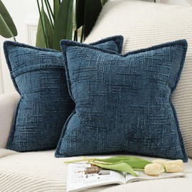 MADIZZ Decorative Chenille Neutral Pillow Covers 50x50 cm Blue Pack of 2 Throw Pillows for Couch Sofa Boho Accent Pillow Cases for Bed Cushion for Bedroom Living Room Modern Home Decor