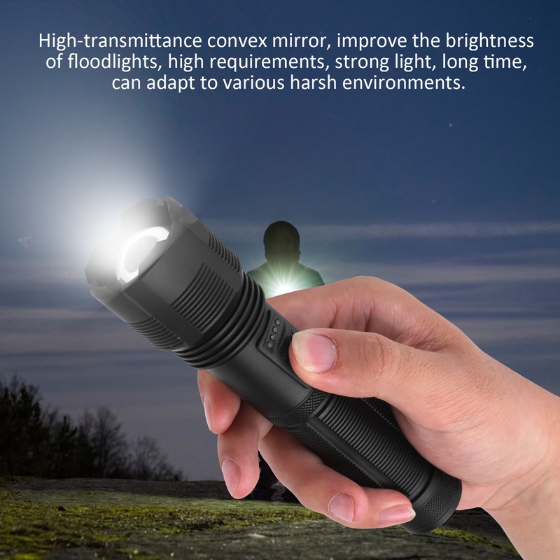 XHP50 Flashlight Zoom Power Display USB Charging Strong Brightness Torch