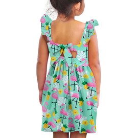 Vieille Toddler Girls Summer Dress 4T Backless Hawaiian Dress Ruffle Sleeveless Flamingo Holiday Beach Dress 3T 4T
