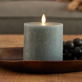 Luminara Seaglass Silver Blue Rechargeable Flameless Candle Moving Flame LED Pillar (3.8" x 5.3") Flat Top Unscented Real Wax with USB Type-C Charging Cable