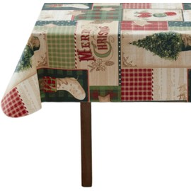 Serafina Home Holiday Christmas Vinyl Tablecloth with Flannel Backing: Tablecloth Reusable (Merry Xmas, 60" x 84")