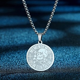 Chereda Punk Memento Mori Skull Pendant Necklace Stainless Steel Men Jewelry Amor Fati Skeleton Punk Necklace