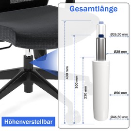Gaslift Office Chair, Gas Spring, Gas Lift for Office Chair, Swivel Chair, Stool, Bar Stool, 290-690 mm Length (430 mm Total Length, White)
