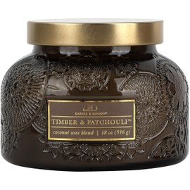 Timber & Patchouli Embossed Candle Jar (18 oz) - Refreshing Aroma of Bergamot, Mandarin Orange, and Patchouli - Large Dual Wick Glass Jar Candle