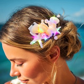 JAKAWIN Light Up Seashell Mermaid Hair Clips LED Starfish Costume Hair Barrette Ocean Glowing Hair Accessories for Women