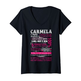 Womens Ten Facts About Women Name Is Carmela First Name Gift V-Neck T-Shirt