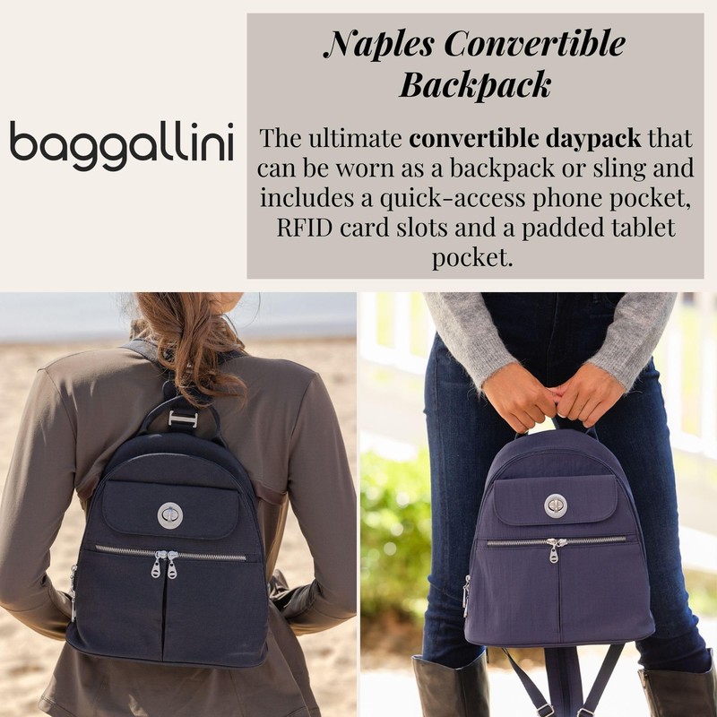 Baggallini Women's Naples Convertible Backpack Naples Convertible Backpack, French navy