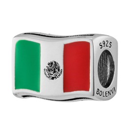 Bolenvi Flags Travel Country - Abalorio de plata de ley 925 para pulseras o collares similares, Plata, Sin gemas. México
