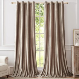 BULBUL Velvet Curtains 90 inch Length- Living Room Taupe Blackout Window Drapes Curtains Thermal Insulated Room Darkening Decor Grommet Curtains for Bedroom Set of 2 Panels
