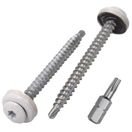 SKIR'CO (40 Pieces) Roofing Screws 4.8 x 60 mm Painted Self-Drilling Screws with EPDM Washers, Torx Head (Pure White RAL 9010)