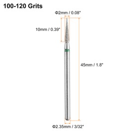 HARFINGTON 6pcs 100-120 Grits Diamond Grinding Bit 2mm Tapered Head 2.35mm Shank 10mm Length Stone Sanding Drill Bits Rotary Tool for Ceramic Glass Nails Grinding Polishing