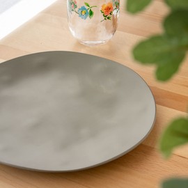 Abode Homewares Design TT21826377 Matte Dune Medium Plate, Salad Plate, Steak Dish, Approx. 8.7 inches (22 cm), Safe for Kids, Cafe Tableware, Lightweight, Dishwasher Safe, Birthday Gift, Women's, Bamboo Melamine Tableware, Gray