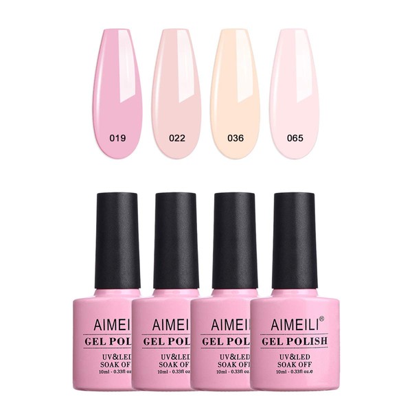 AIMEILI Soak Off UV LED Gel Nail Polish Natural Sheer Pink Color Gel Set Of 4pcs X 10ml - Kit Set 17