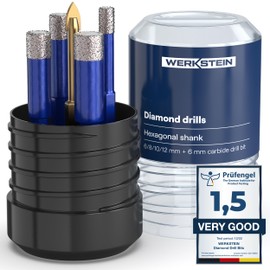 Dry Diamond Drill Bits - 5 Pcs Set 1/4", 5/16", 3/8",1/2" - Tile Drill Bits & 1/4 Carbide Drill Bit - Diamond Tip Drill Bit for Glass, Ceramic, Tile, Marble, Porcelain - Glass Drill Bit with Hex Shank