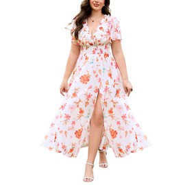 Short Sleeve Maxi Dress for Women 2025 Elegant Classy - Summer Floral Dresses for Women - Business Casual Empire Waist Dress