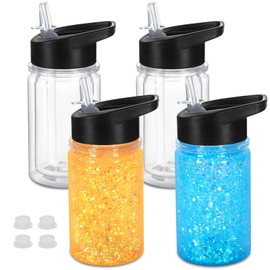 Micellwuu 4 Pack 10 Oz Plastic Double Wall Snow Globe Tumbler, Snowglobe Tumbler with Pre Drilled Hole and Plug, Snow Globe Cups Kid Water Bottle DIY Gift for Scool, Sport