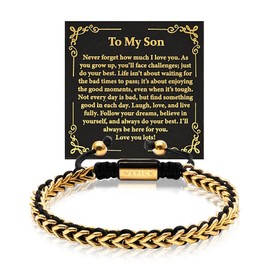 WP WEPICK Gold Bracelets Gift for Men 18K Gold Plated Franco Link Chain Stainless Steel Adjustable Gold Men Beads Bracelet Birthday Forever Gifts for Man Dad Son Love, To My Son