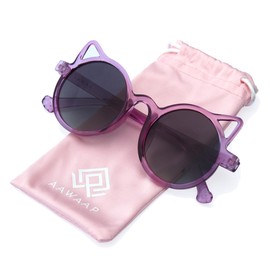 AAWAAP Kids Sunglasses Polarized UV Protection Round Shaped Cat Ears Toddler Sunglasses Age 2-10 Baby Girls Boys Party Favor (Purple)