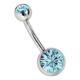 Bellybutton Piercing, 1.6 x 8 mm, Titanium with 8 and 5 mm Round Clear Cubic Zirconia Stones, Various Colour, Titanium
