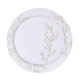 R-kay Gold Plastic Plates For Party - 40 Pack - 20 Dinner Plates 10.25 Inch And 20 Salad/Dessert Plates 7.5 Inch - Heavy Duty Fancy Plastic Plates - Premium Disposable Plates For Party And Wedding