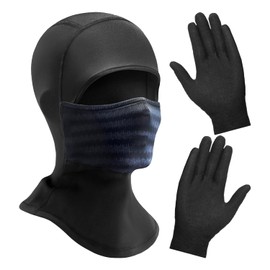 TYFGRT 1 piece cold-proof hood and 1 pair of black gloves, warm hood in autumn and winter, cold-resistant outdoor equipment, soft and breathable hood, suitable for cycling, camping, black