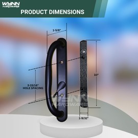 Wynn Hardware 10" Olympus Sliding Patio Glass Door Offset White Pull Handle Set Replacement - Non-Keyed Handle fits 3 ¹⁵/₁₆ inches Hole Spacing, and 1-1/4" to 2-1/4" Door Thickness