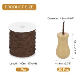 sourcing map Braided Lift Shade Cord, 1.8 mm 110 Yards/Roll Nylon Cord String with 20Pcs Wood Blind Pull Cord Knobs for Roman Blind Shade Rollers Repair Curtain Craft DIY (Wood)