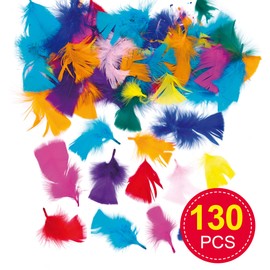 Baker Ross E76 Collage Feathers Value Pack, Bright Colours — Ideal for Kids' Arts and Crafts, Sensory Stimulation, Fluffy & Soft (Pack of 130), Assorted, 20G