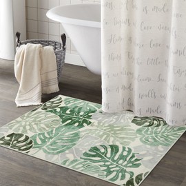 Lanffia Monstera Washable Rug 2x3, Green Small Area Rugs, Faux Wool Non Shedding Entry Rug Farmhouse Non-Slip Throw Rugs Floor Carpet for Bedroom Entryway Laundry Room Doorway Porch