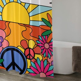 Lovetar - Cortina de ducha estilo retro, estilo clásico, estilo hippie, floral, lavable, impermeable, para decoración de baño, con 12 ganchos, 72 x 72 pulgadas