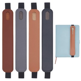 PH PandaHall 4pcs Elastic Pen Holder for Notebook, Black Brown Adjustable Pen Sleeve Pouch PU Leather Pencil Case with Elastic Strap Book Strap Pens Holder Case for Planner Book Office School Journal