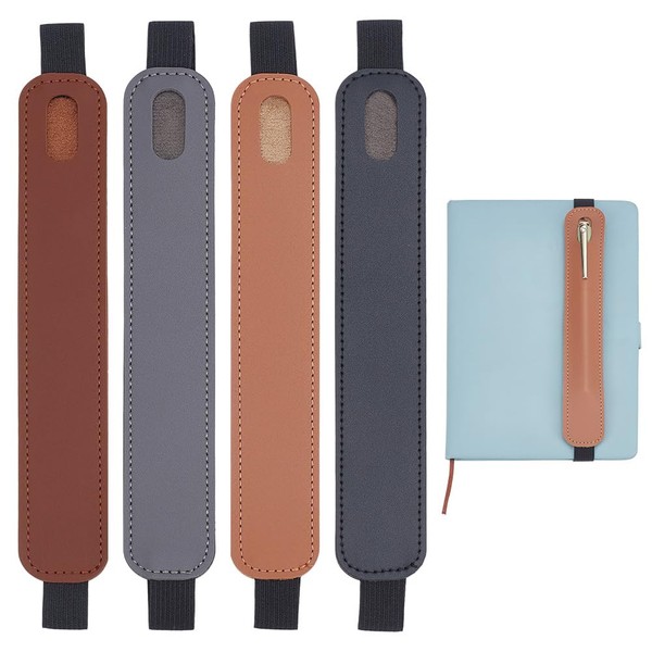 PH PandaHall 4pcs Elastic Pen Holder for Notebook, Black Brown