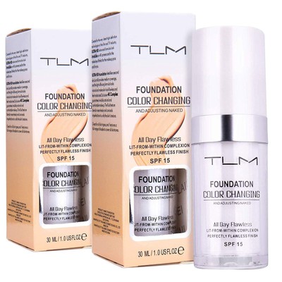 2 Packs Colour Changing Foundation - 30ml Foundation Cream, SPF 15 All-Day Flawless Foundation Makeup