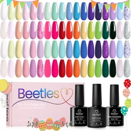Beetles Gel Nail Polish Kit 36 Colors with 3Pcs Base Gel Glossy Matte Top Coat Easter Nail Art 2023 Popular Spring Pastel Girly Colors Gel Polish Set All Seasons Solid Sparkle Glitters Colors for Girls Women