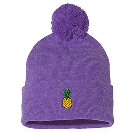 Love Sketches Embroidered Pineapple Thick and Warm Skull Cap Cuffed Pom Beanie Men Women Kids (Heather Purple)