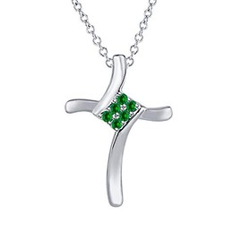 Dabangjewels Round Cut 6 Stone 14k White God Over .925 Sterling Silver Green Emerald Swirl Cross Pendant Necklace Valentine's Day Special for Womens.
