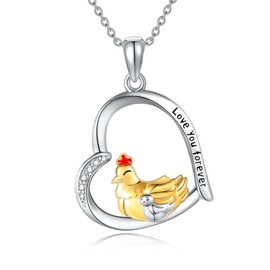 JERWLI Hen Necklace 925 Sterling Silver Hen Pendant Jewelry Gifts for Women