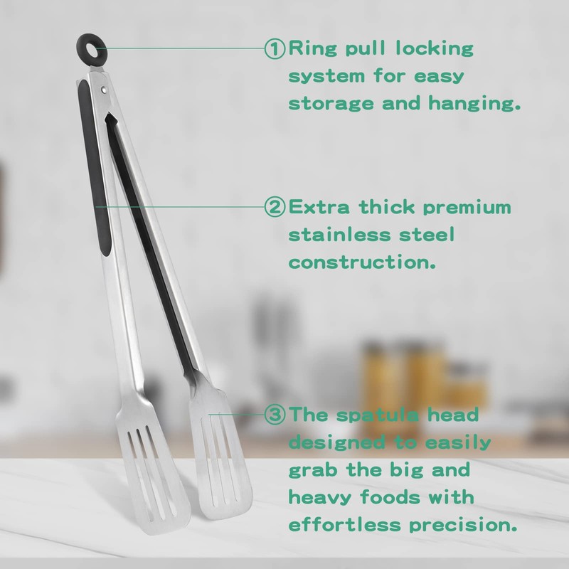 Lebabo Metal Tongs for Cooking, Set of 2 Stainless Steel