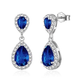 VYYU Silver Drop Earrings for Women - Sterling Silver Earrings, Dainty Diamond Dangle Earrings Hypoallergenic Earrings | Teardrop Earrings Jewellery Christmas Birthday Bridesmaid Wedding Gift, Blue